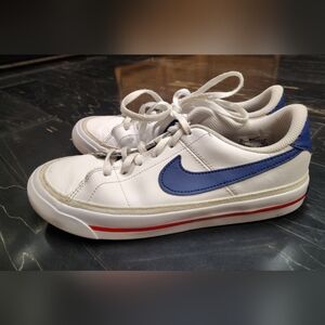 Nike Kids White Sneakers with Blue Swoosh